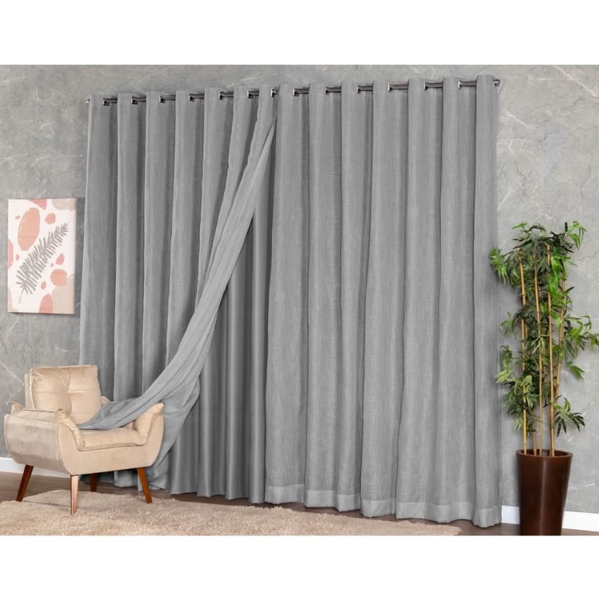 Cortina Voil Gaze De Linho Luxo C/ Forro Blackout Veda Luz 4,00x2,20/2,30/2,40/2,50/2,60/2,70/2,80