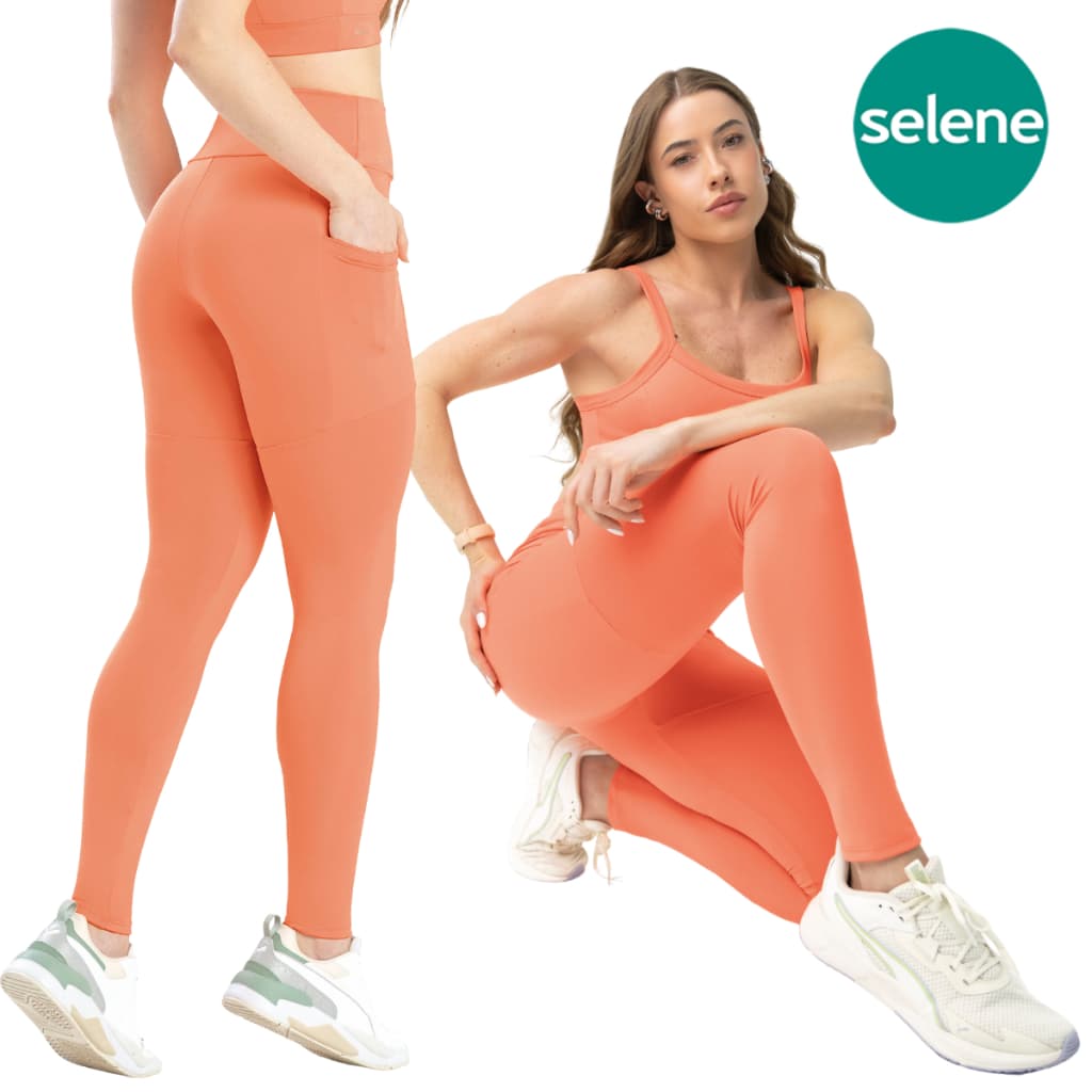 Calça Legging Fitness Feminina Com Recorte Bolso Lateral Fitness Academia Selene