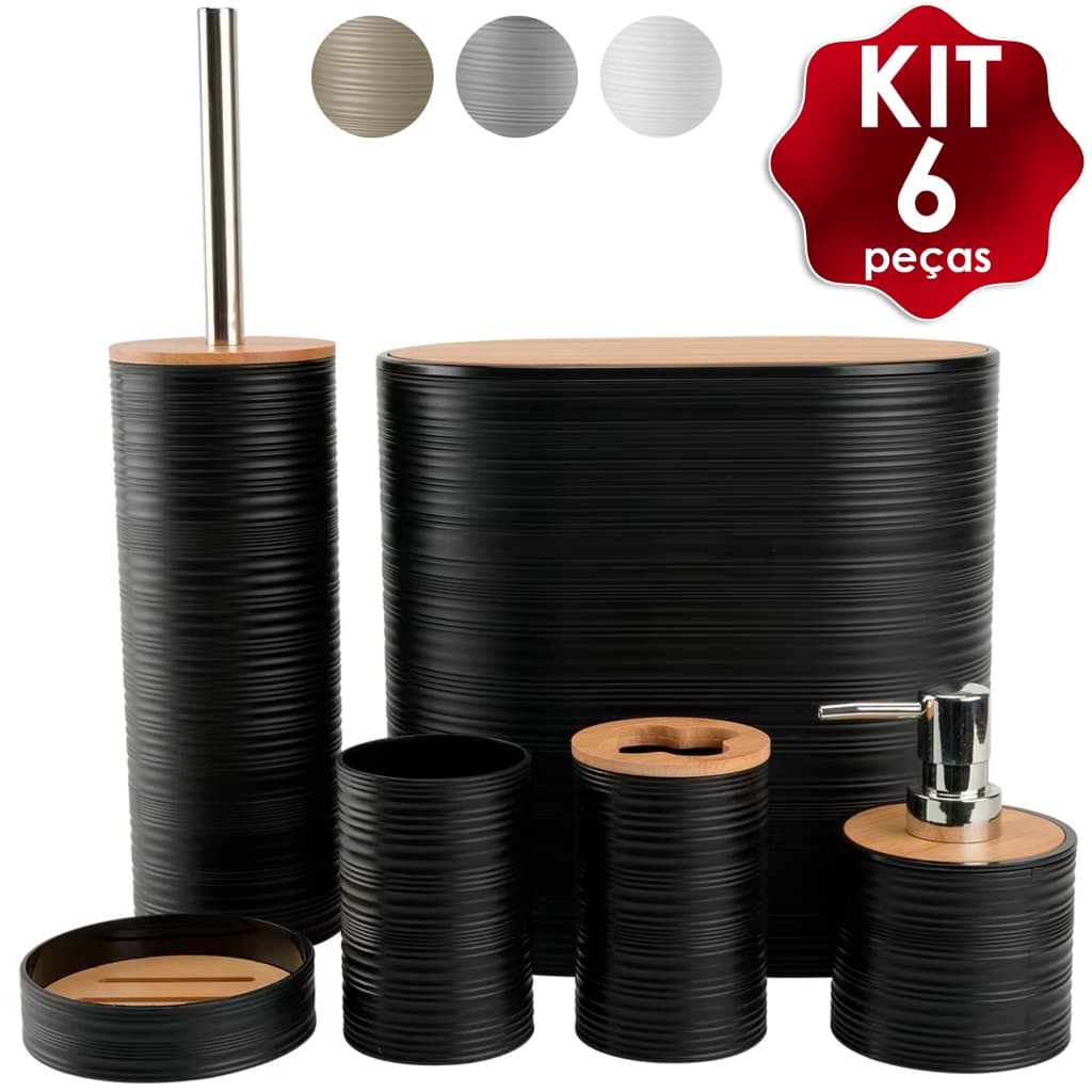 Kit Banheiro Completo 6 Peças Bambu Moderno com Tampa