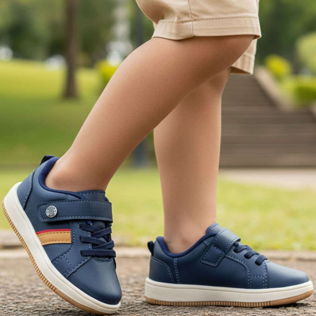 Tênis Infantil Menino Sapatênis Casual Confortável Macio Calce Fácil Passeio Off White Azul Marinho