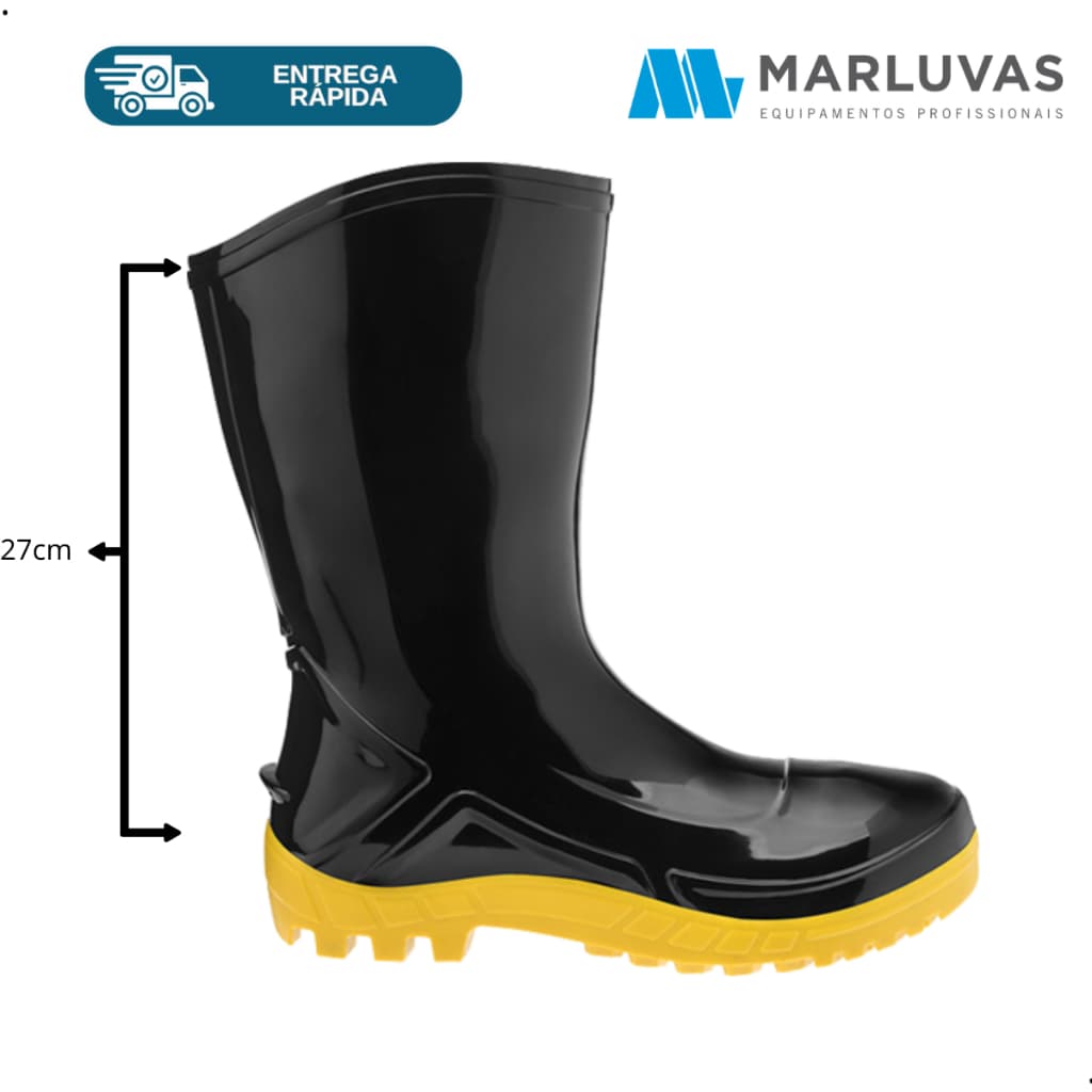 Bota Lavagem PVC Cano Médio Amarela Vulcaflex 110VFLEXF CA42291 Impermeável Limpeza Galocha Conforto