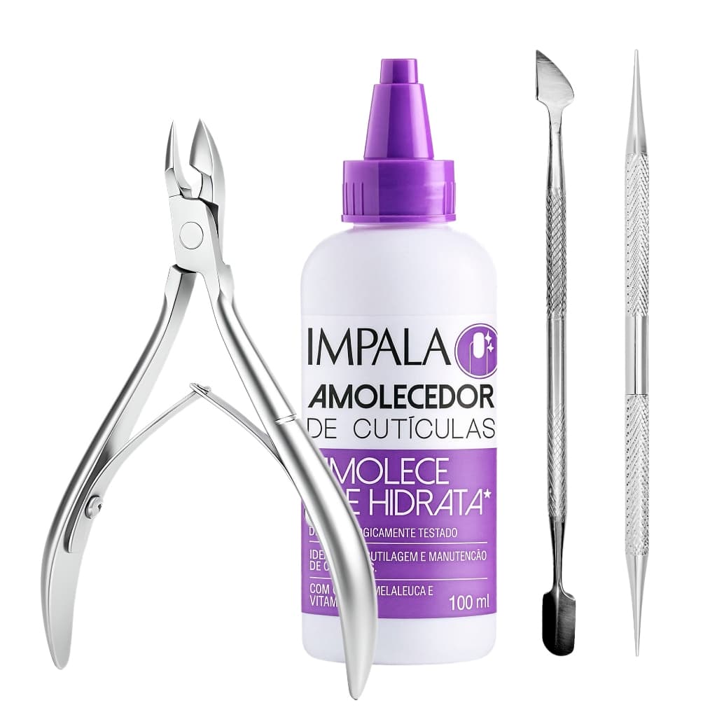 Kit Amolecedor Hidratante De Cutículas Espátula Palito Unhas Alicate Inox Manicure Pedicure