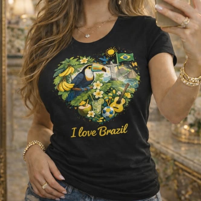 Camiseta Feminina do BRASIL BABY LOOK Copa do Mundo Brasilidades PRETOo