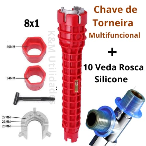 Chave de Torneira Multifuncional 8x1 +10 Veda Rosca Silicone chave de encanador pias válvulas ralos