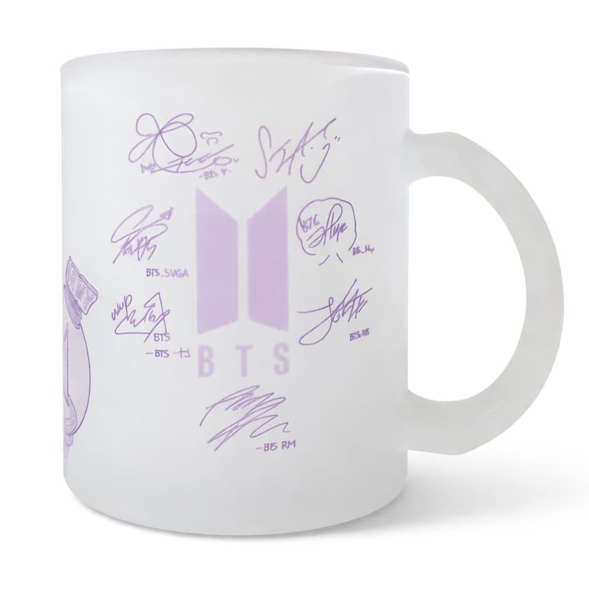Caneca ARMY Bts Vidro Jateado Cor Roxa Presente Ligth Stick Design Ilustrado