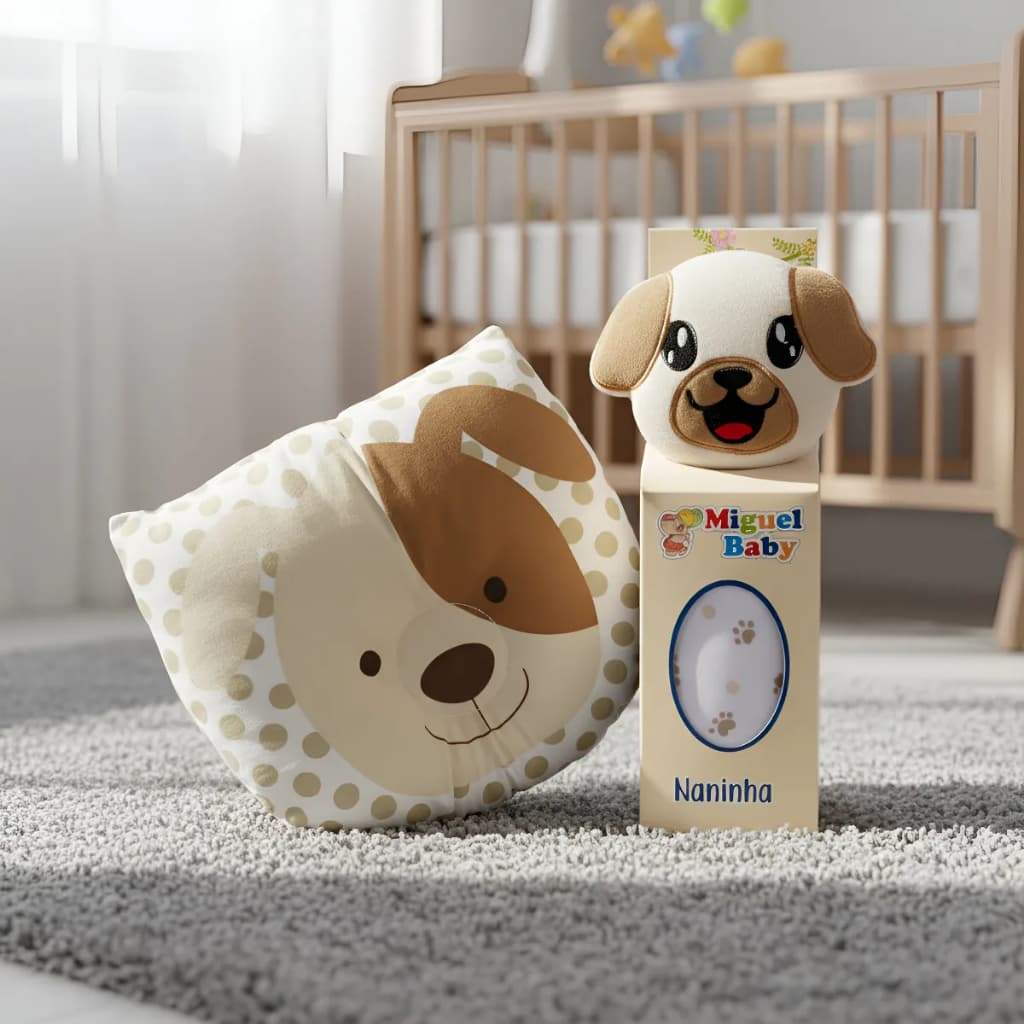 Kit 02 Peças Travesseiro Anatômico e Naninha Com Prendedor de Chupeta para Bebê