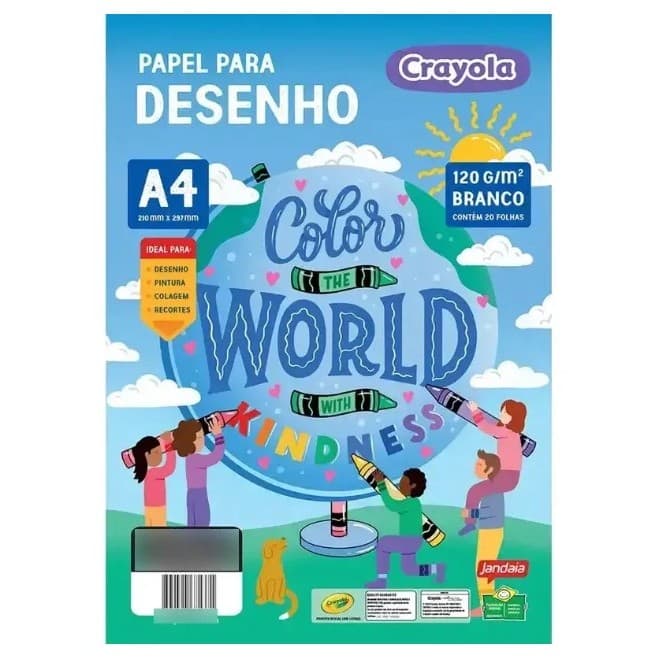 Kit 3 Bloco Para Desenho Crayola Jandaia A4 140g/m2 20 Fls Desenho Escolar
