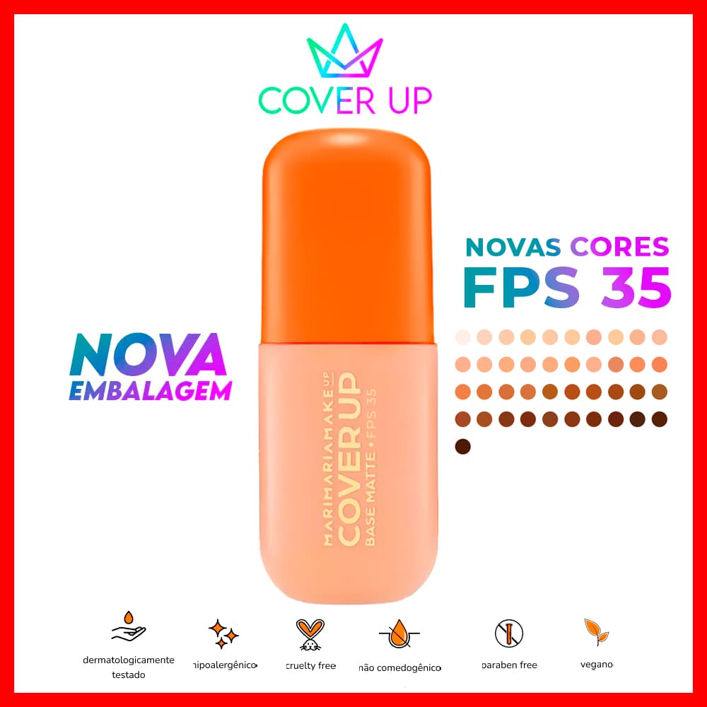 Mari Maria Base Líquida Cover Up 35g (Pele Aveludada e Uniforme sem Craquelar)