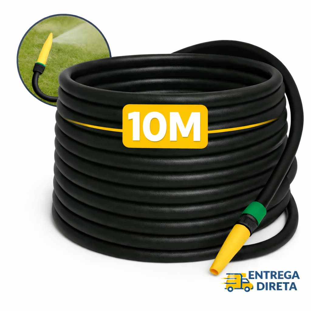 Mangueira de Jardim 10m Preta flat Flexível Antitorção com Esguicho Jato Regulável Alta Resistência