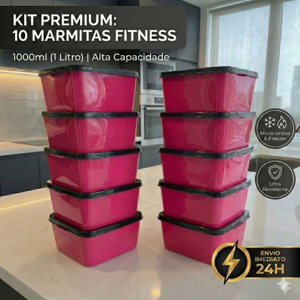 Kit 10 Potes de plástico quadradro --> jogo de marmitas fitness --> armazenar alimentos