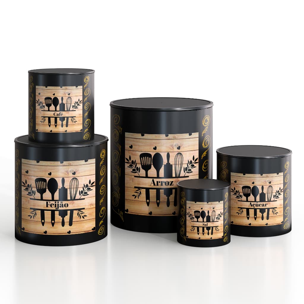 Kit Cozinha 5 Potes Porta Mantimentos Plástico Decorado Talheres
