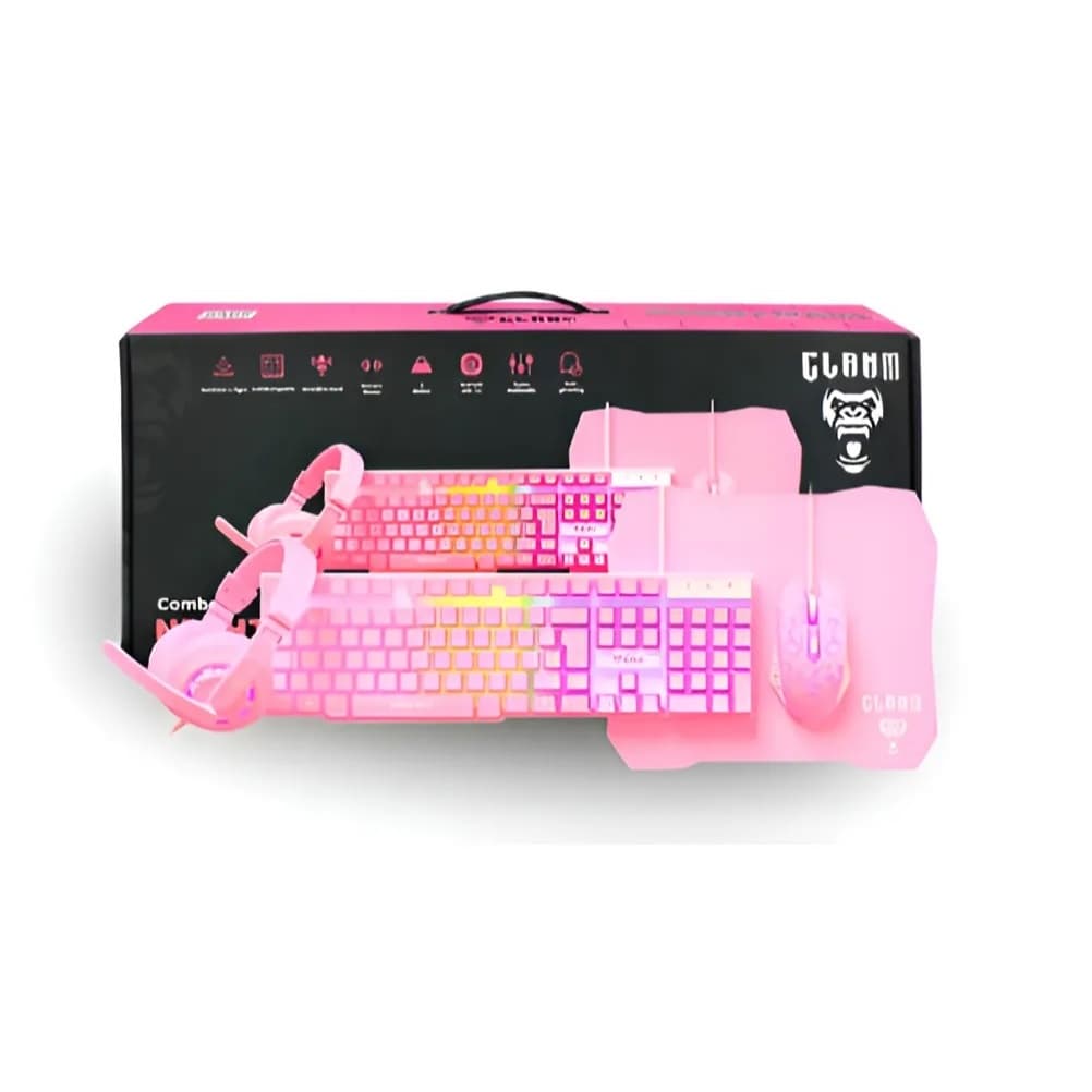 Kit Gamer completo Teclado Mouse e Headset Rosa Pink
