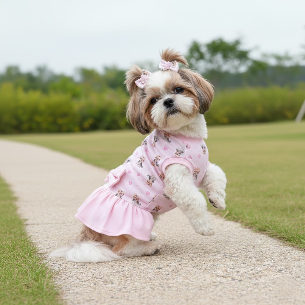 Roupa Pet Rosa com Babado e Laço Cachorro Porte Pequeno Premium Luxo