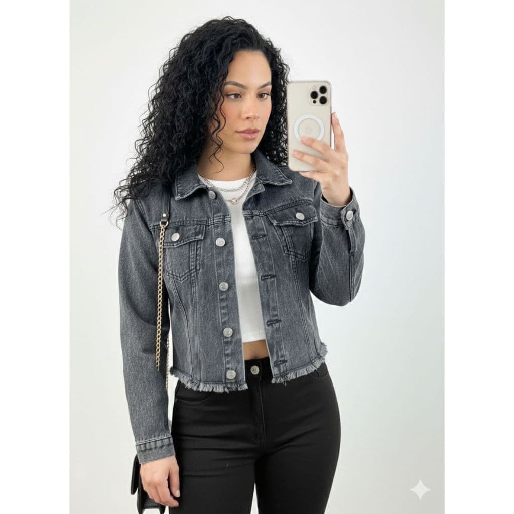 Jaqueta Jeans  Feminina Casaco Jaquetinha Cropped Manga Longa Original