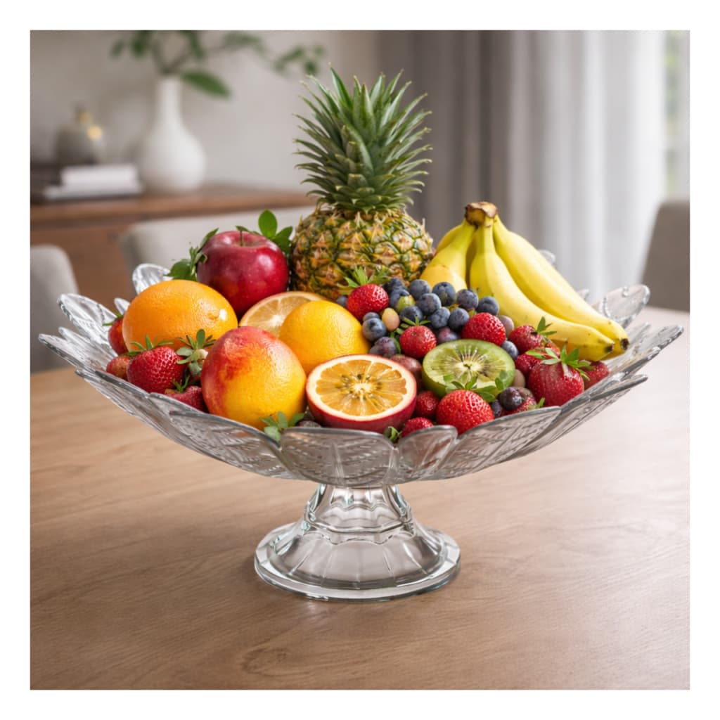 Fruteira Saladeira Centro De Mesa De Vidro Com Pé Folhas Sustentável Decoração Fruteira Para Sala