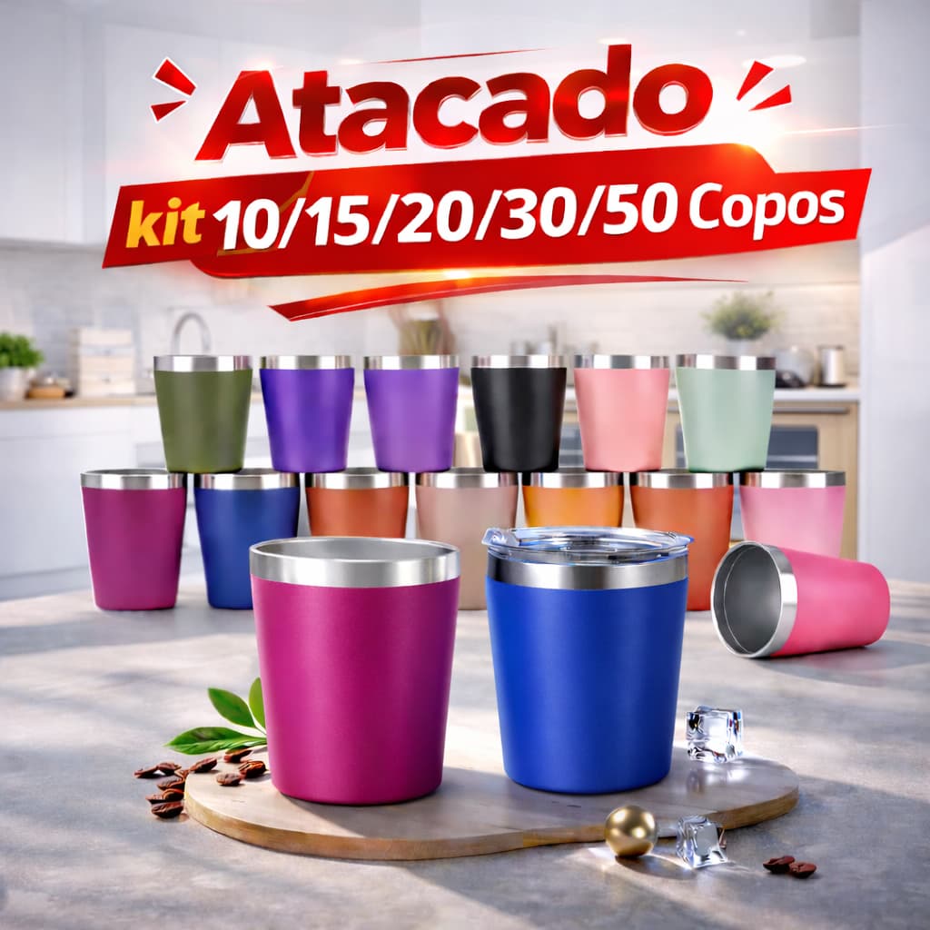 Copo Térmico Inox 260ml Kit Atacado 10/15/20/30/40 Unidades Frete Grátis Loja Brasil Pronta Entrega Cores Variadas