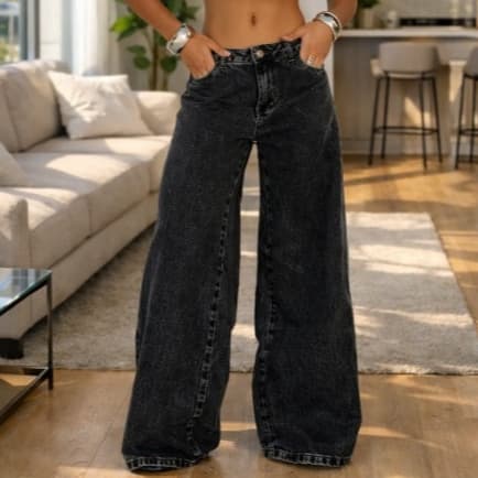 Calça Wide Leg Jeans Feminina Moderna Pronta Entrega Premium