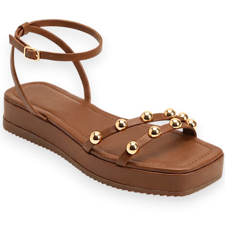 Sandália Feminina Casual Flatform Tamanco Confortável Enfeite Metalizado