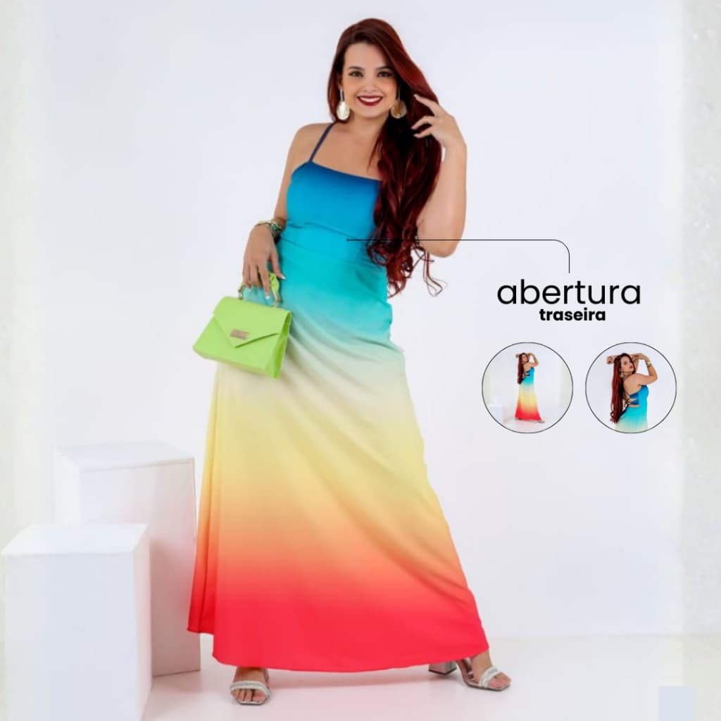 Vestido Longo Femino Degradê Fresquinho Com Amarração Nas Costas