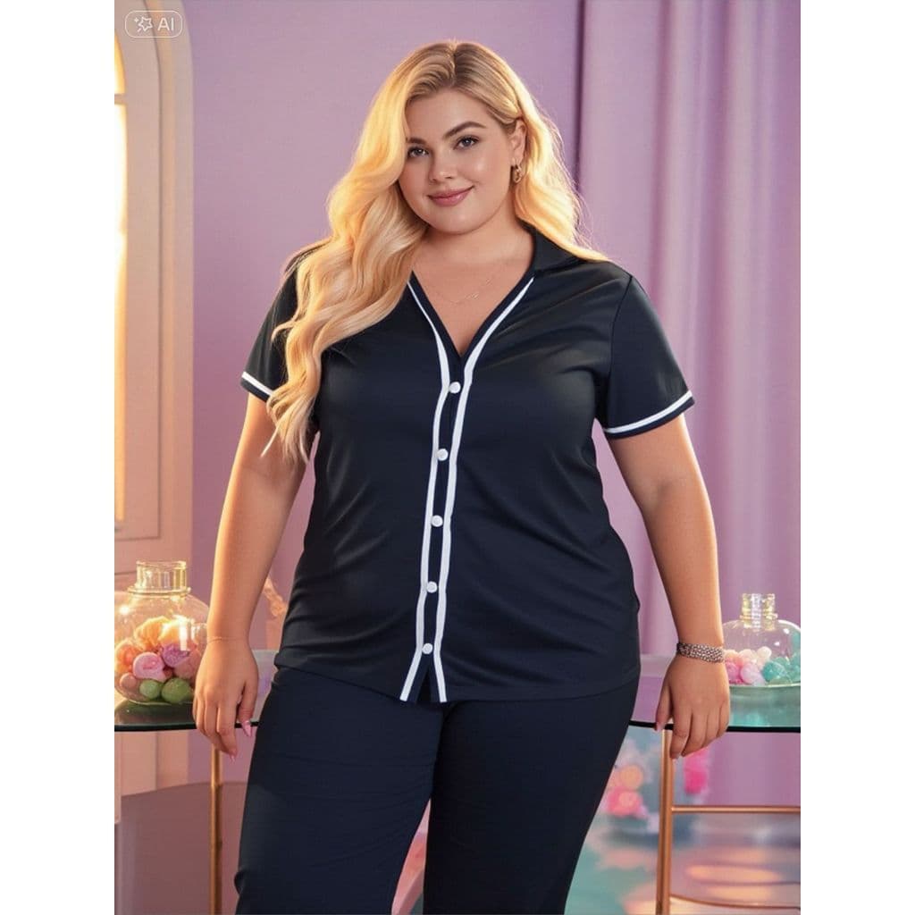 Pijama Plus Size Amamentação Americano Pós Parto Confortável com botões em malha