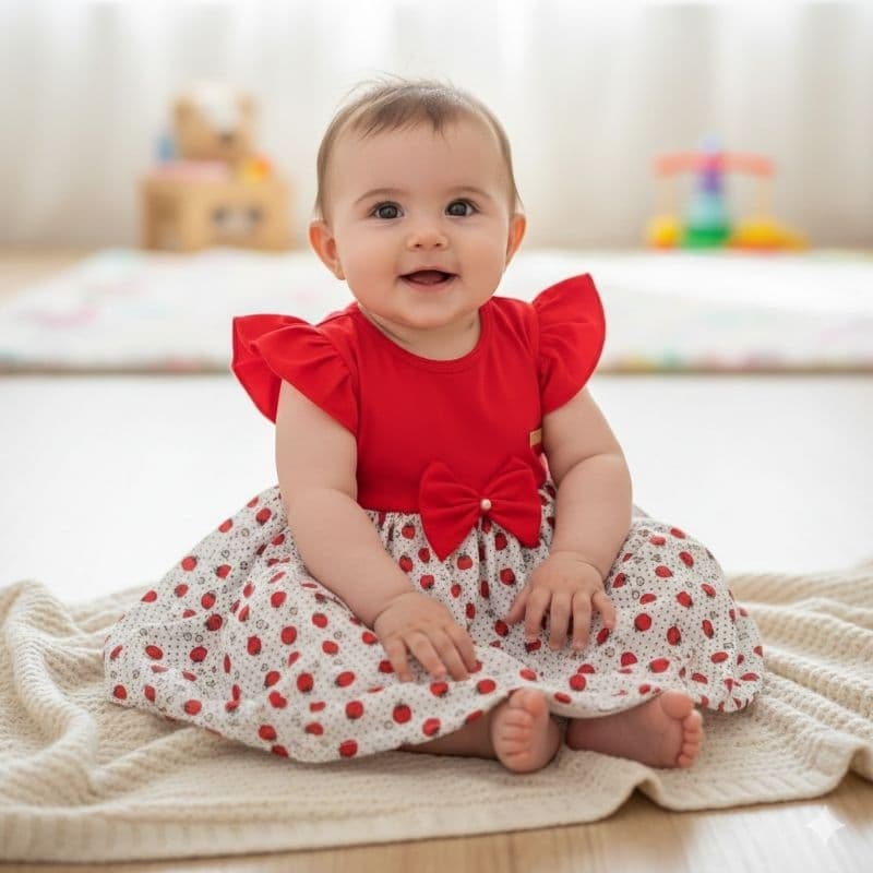 Vestido Infantil Bebê Menina Manga borboleta laço godê malha Algodão RN 0 a 6 Meses enxoval luxo princesa fofo delicado