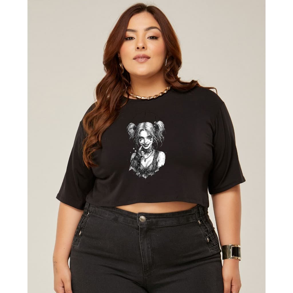 Cropped Oversize Candy Color - Arlequina Estampa Arte Dark Alternativa | Viscolycra Premium