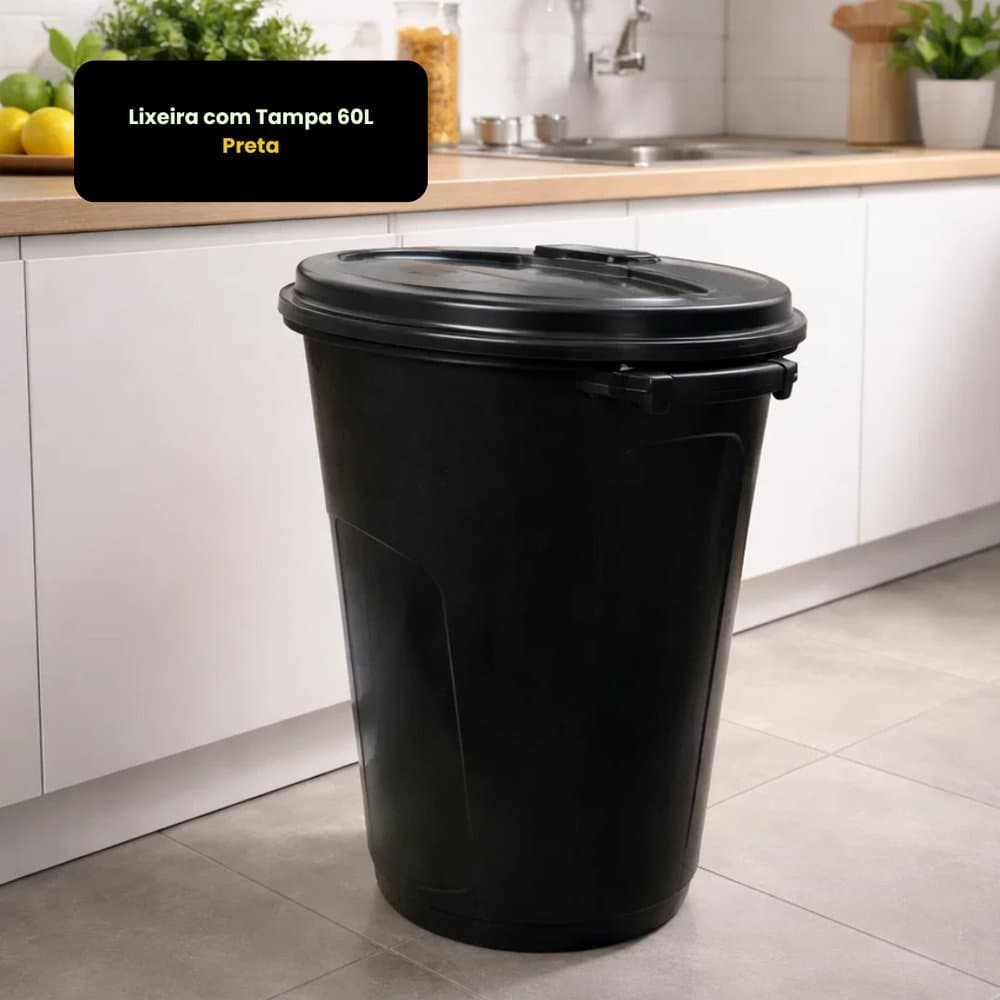 Lixeira com Tampa 60L - Preta