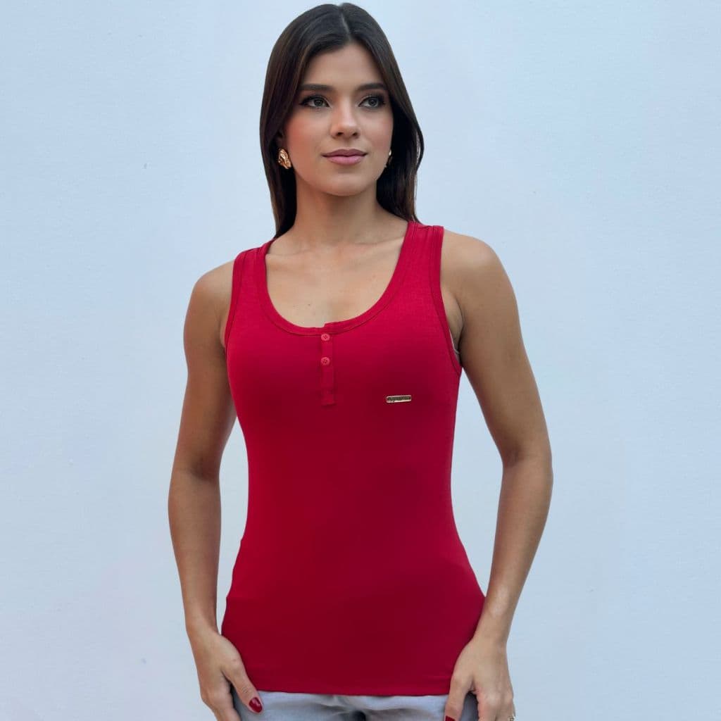 Blusa Regatão Botões Frontais Feminina Tecido Viscolycra Sem Manga Moderna Tendência Fresquinha Uso Diário Regata Atual