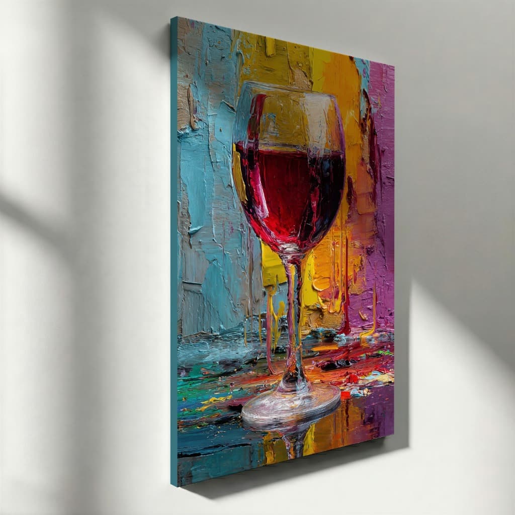 Quadro Decorativo Taça de Vinho Arte Moderna Abstrata Colorida Tela Vertical Sala Luxo 4K