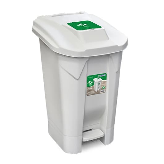 Lixeira Grande de 120 Litros Branca Com Roda Pedal E Tampa Click Eco Frindely Recicláveis