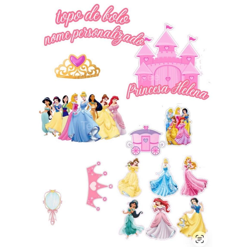 Topo Topper de Bolo Princesas da Disney Personalizado