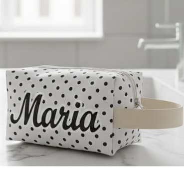 Necessaire Poá personalizada com nome para viagem maquiagem multiuso