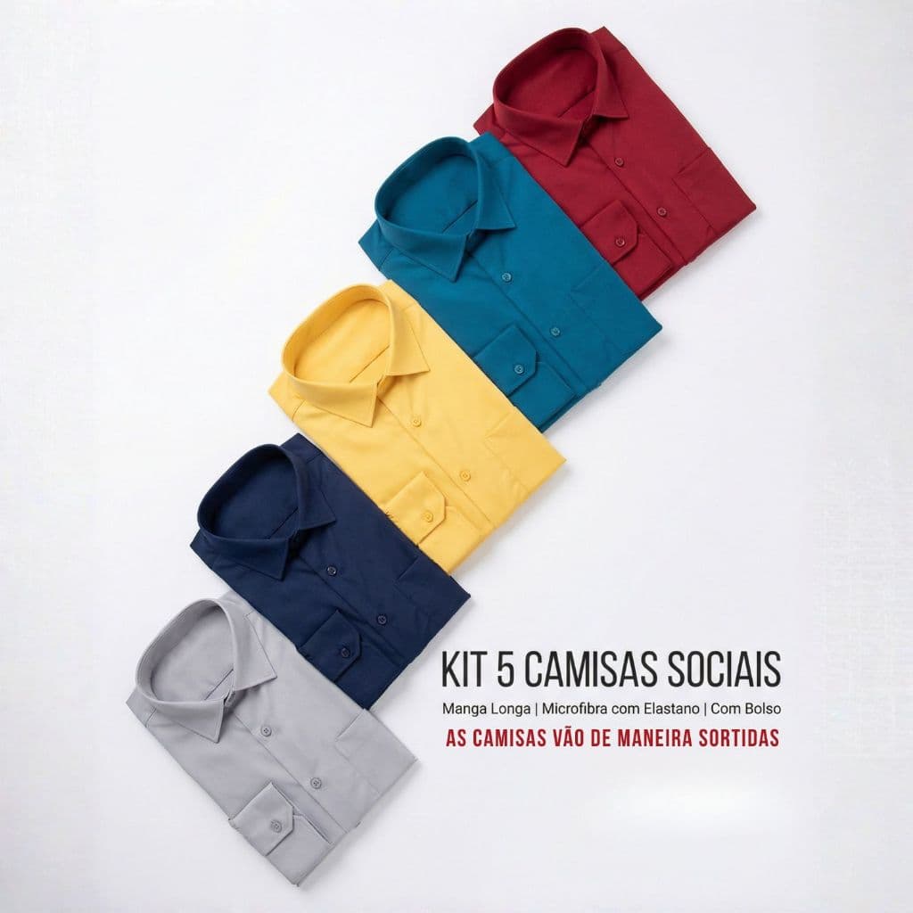 Kit 5 Camisa Social Masculina Manga Longa Sortidas Promoção Blusa Social Cores Sortidas Camiseta Social Aleatórias