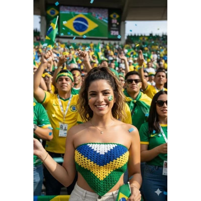 cropped cores do Brasil cropped de crochê bandana cor do Brasil cropped top