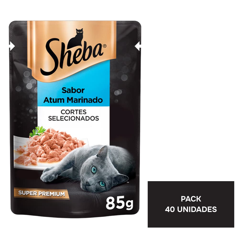 Kit Ração Úmida Sheba Sachê para Gatos Adultos Sabor Atum Marinado 40 Unidades