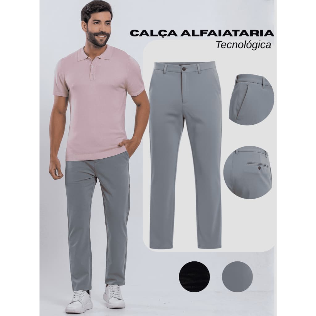 Calca Alfaiataria Masculina com 15% de Elastano Esporte Fino Bolso Embutido Bolso faca