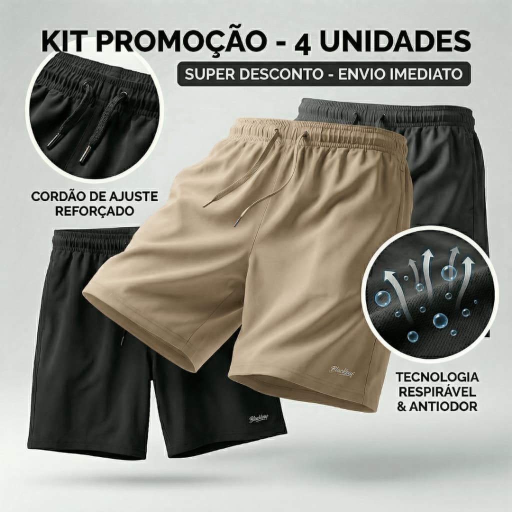 Kit 4 Short Elastano Masculino Academia Caminhada Fitness