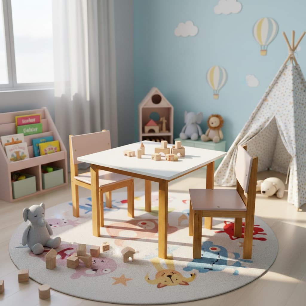 Kit Mesinha E 2 Cadeirinhas Infantil Isa De Madeira Maciça Para Crianças Estudo Desenho Brincadeira