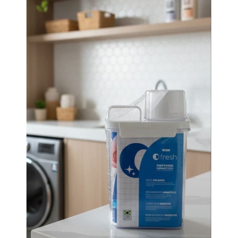 Dispenser Hermético 1,5L Helsim Porta Sabão Pó Líquido Amaciante Com Medidor