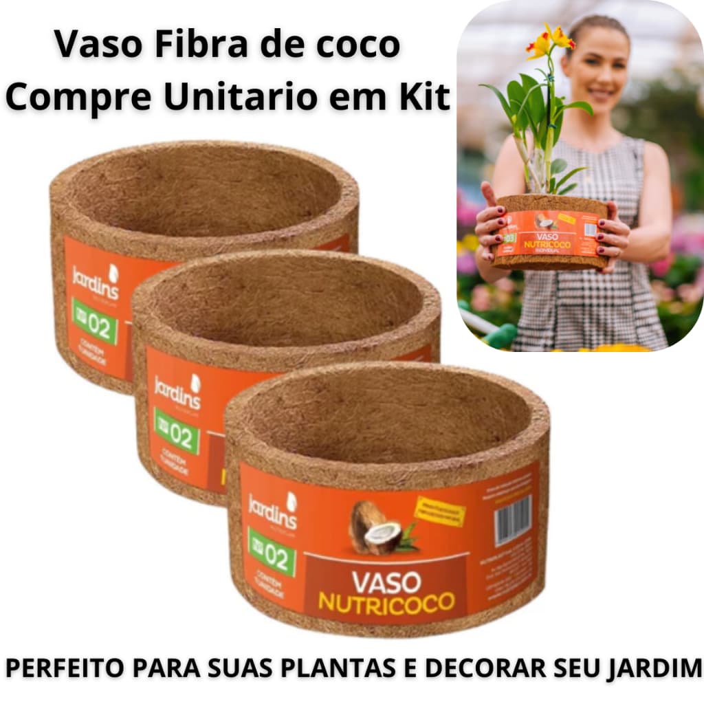 Vaso de Fibra de Coco 100% Natural Cachepo Ecologico Samambaias Orquídeas Plantas Ornamentais