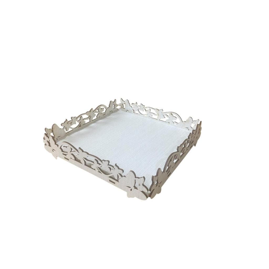 Bandeja Borboletas 20x20 Decoração MDF  Pintada Cor BRANCA
