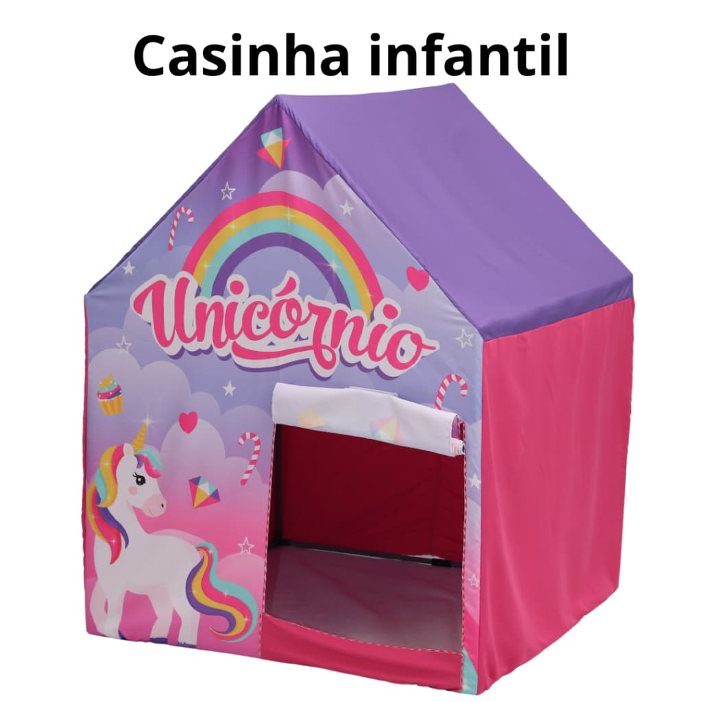 Casinha Barraca Unicórnio Infantil Tenda Para Criança Menina Cabana Desmontável Rosa Tecido Brinqued