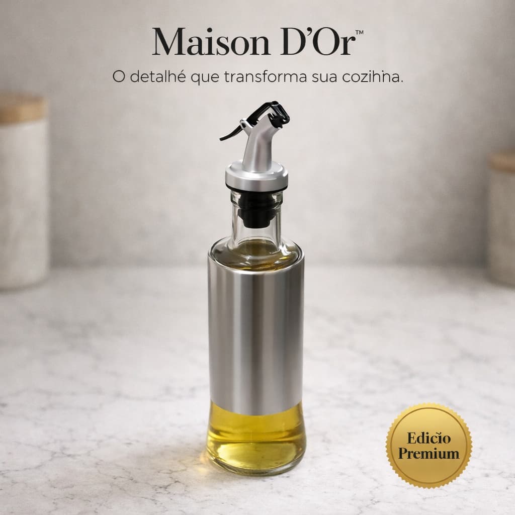 Dispenser de Azeite 300ml Vidro com Inox Dosador Anti Vazamento Maison D’Or Cozinha Moderna