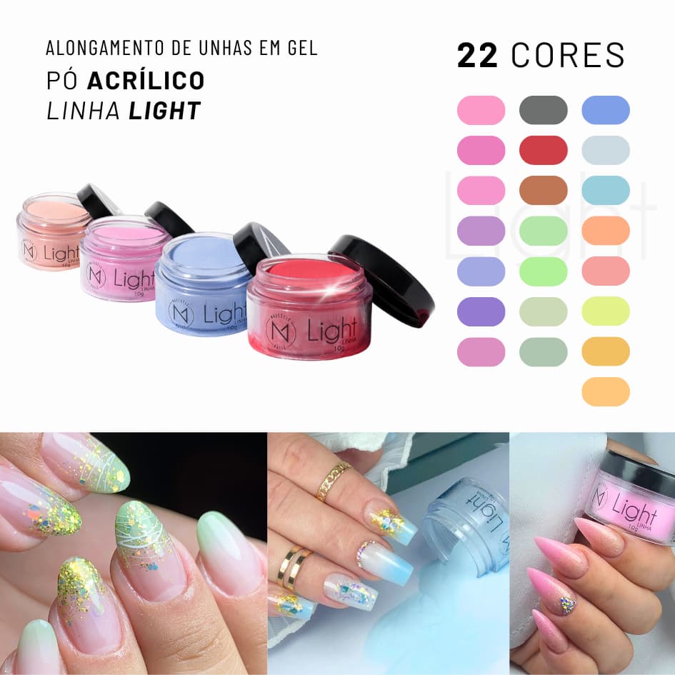 Pó acrílico LIGHT (22 cores) 10g Alongamento Majestic Nails