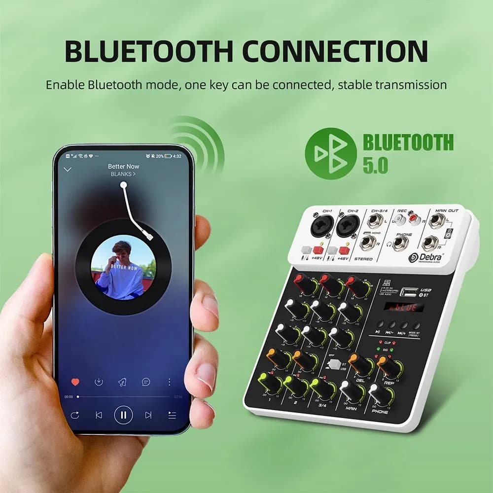 Mixer Debra V4 Usb Bt 5.0 48v Hd Rec Audio Interface 4v