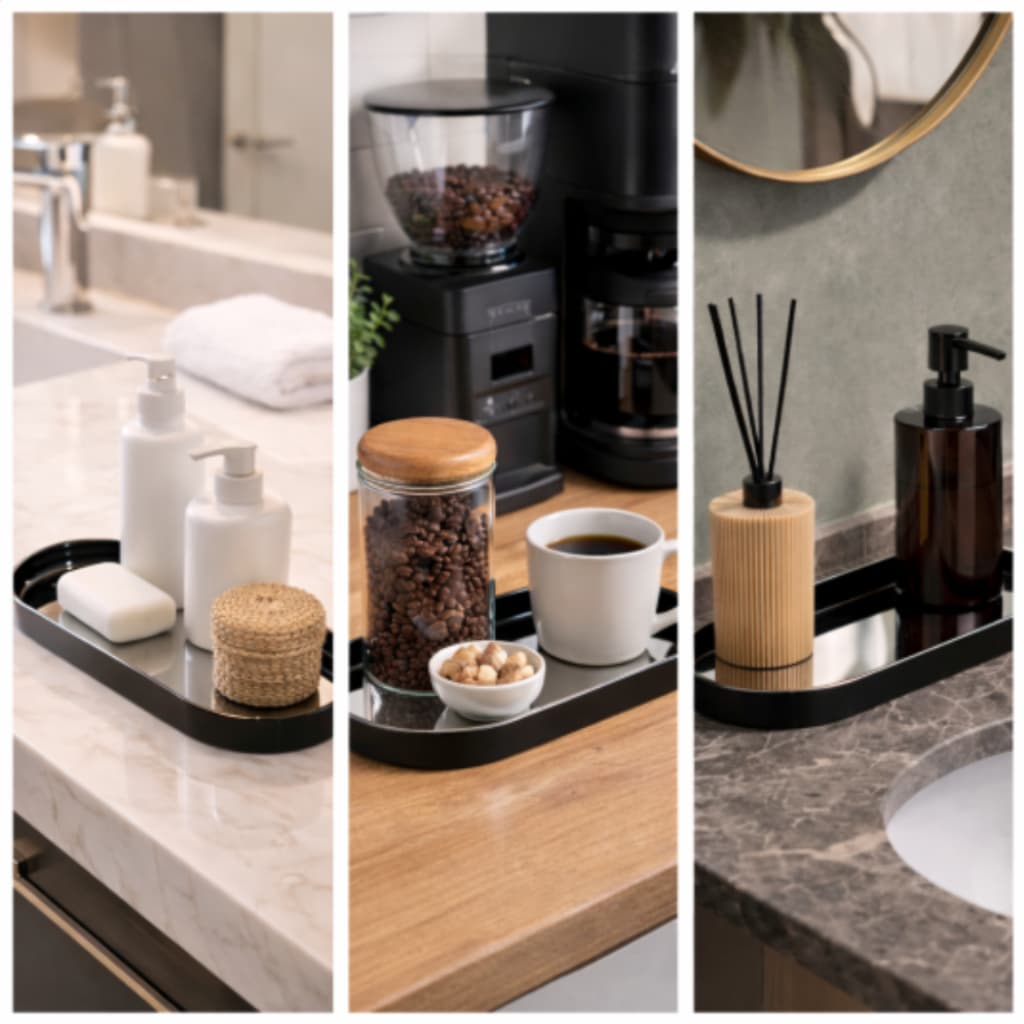 Bandeja Espelhada Multiuso Oval Decorativa Banheiro Lavabo Preto