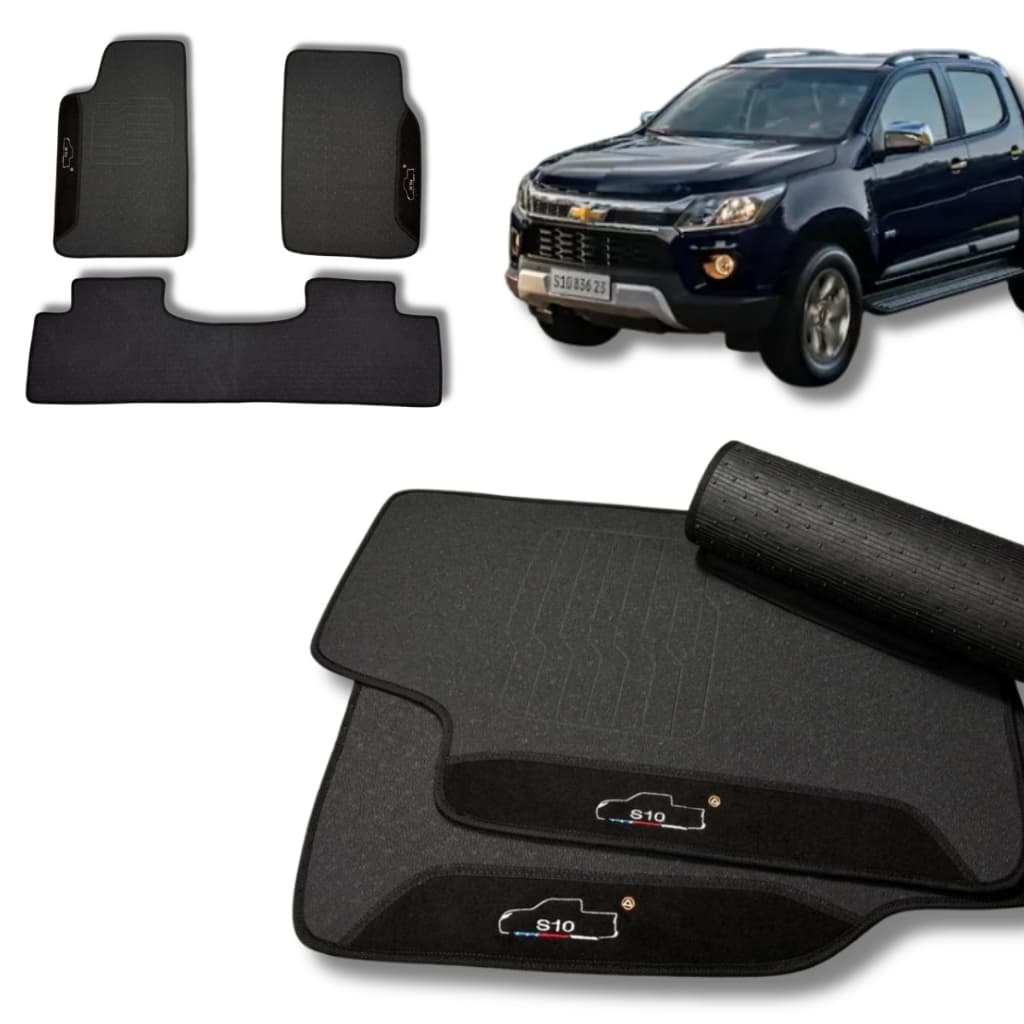 Jogo Tapete Emborrachado Chevrolet S10 Cd Personalizado Preto