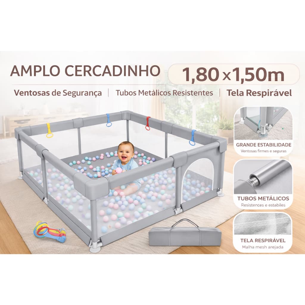 Cercadinho Bebê Grande Chiqueirinho Infantil Cercado 180x150 Portátil Dobrável