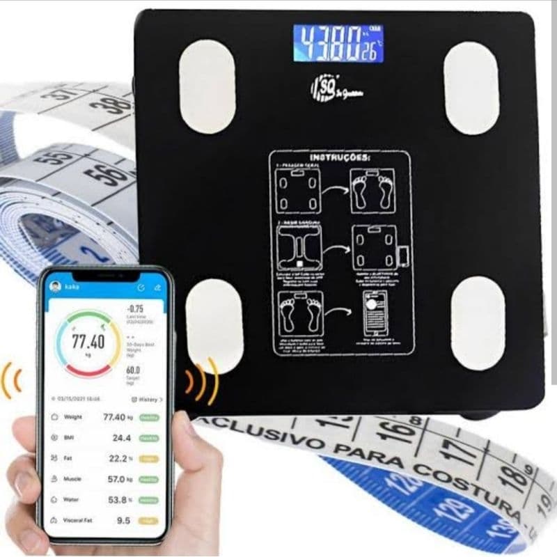 Balança Digital Corporal Bioimpedância Bluetooth App Fitness Gordura Corporal Precisão Alta
