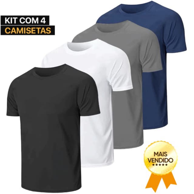 Kit 4 Camisetas Malha Fria Poliéster Premium Básica Trabalho Casual Academia Sublimação Preto Branco Masculina Feminina